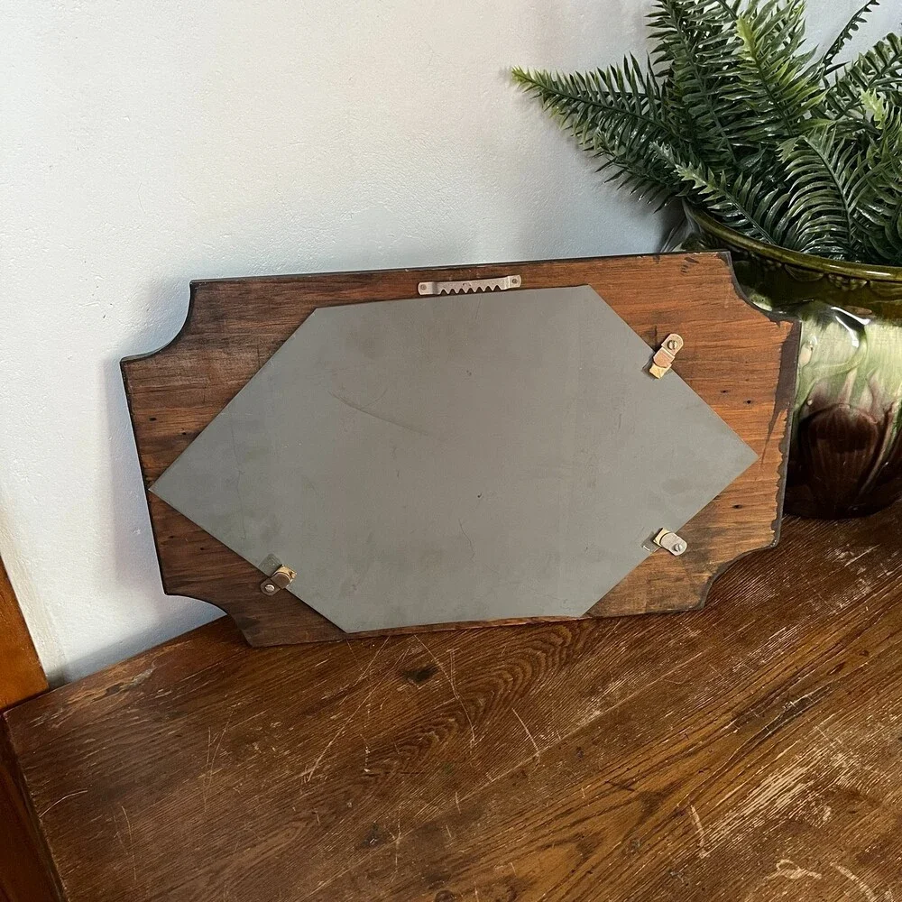 VTG Hand Carved Wooden Owl Wall Mirror Mid Century Rustic Cabin Decor 18